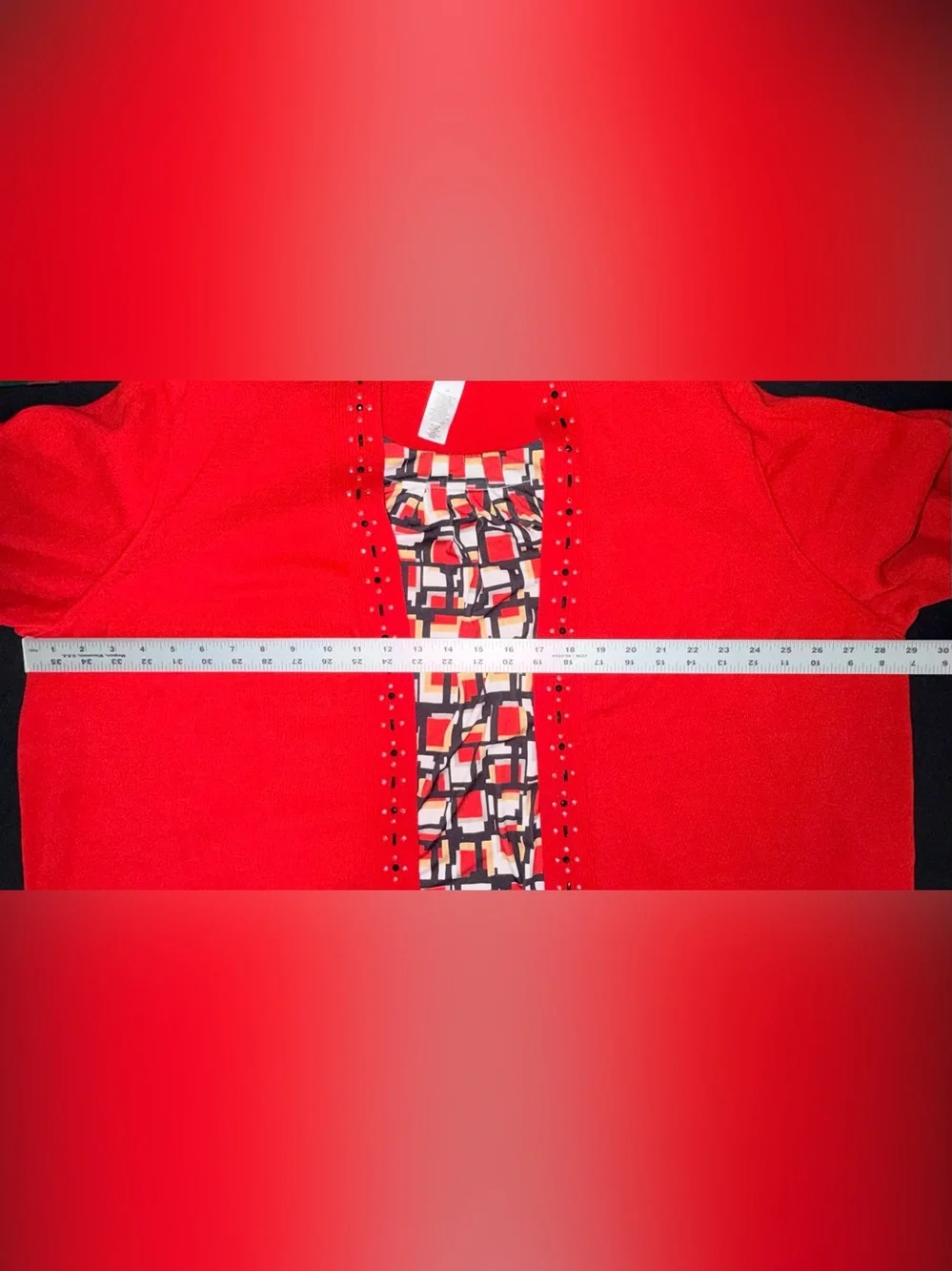 Alfred Dunner Women's Jet Setter Red Black Geometric Inner Two In One Sweater 3X